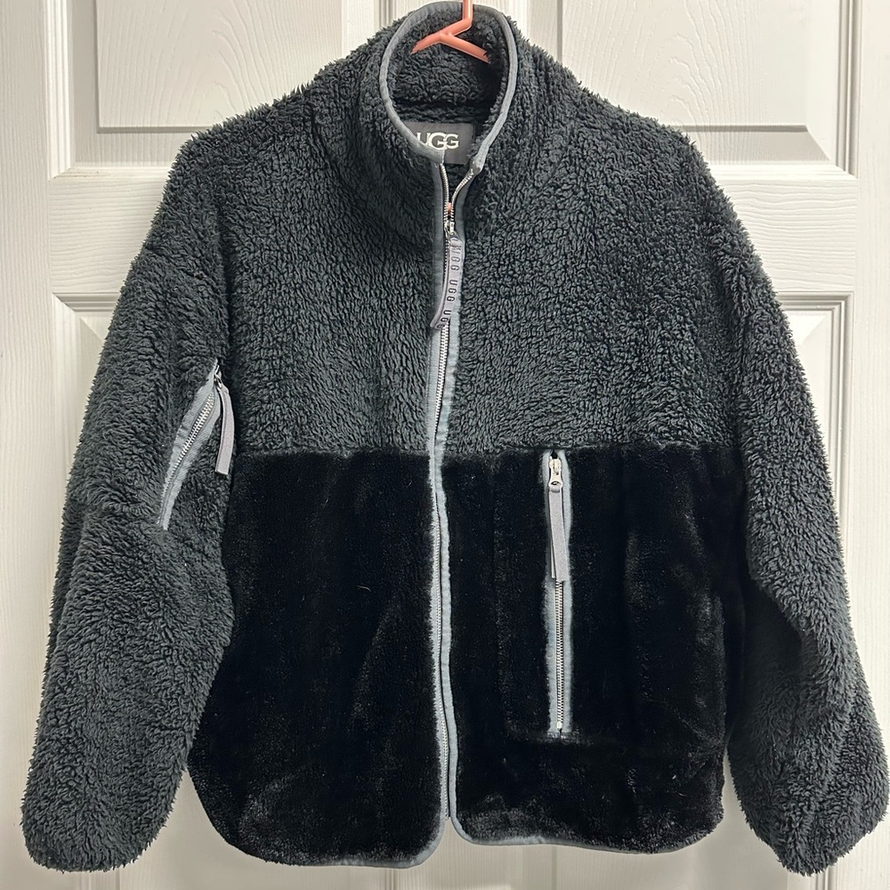 UGG Oversized Black Fuzzy Zip Up Jacket